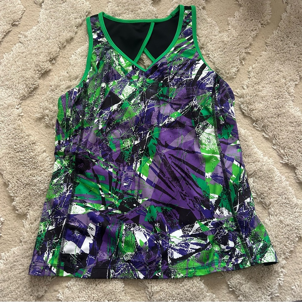 Xersion Women's Green and Purple Abstract Tank Top